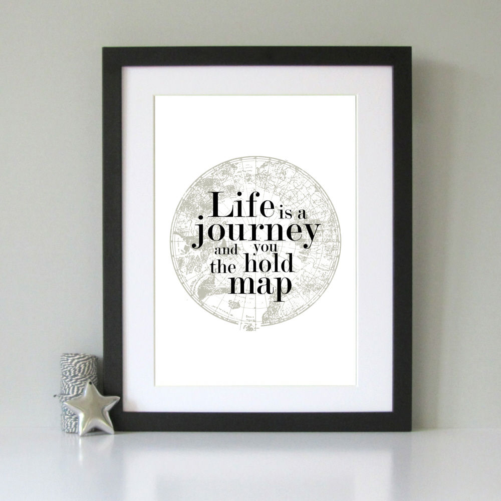 Life is a journey old world map vintage art print Always Sparkle Meer ruimtes Afbeeldingen & schilderijen