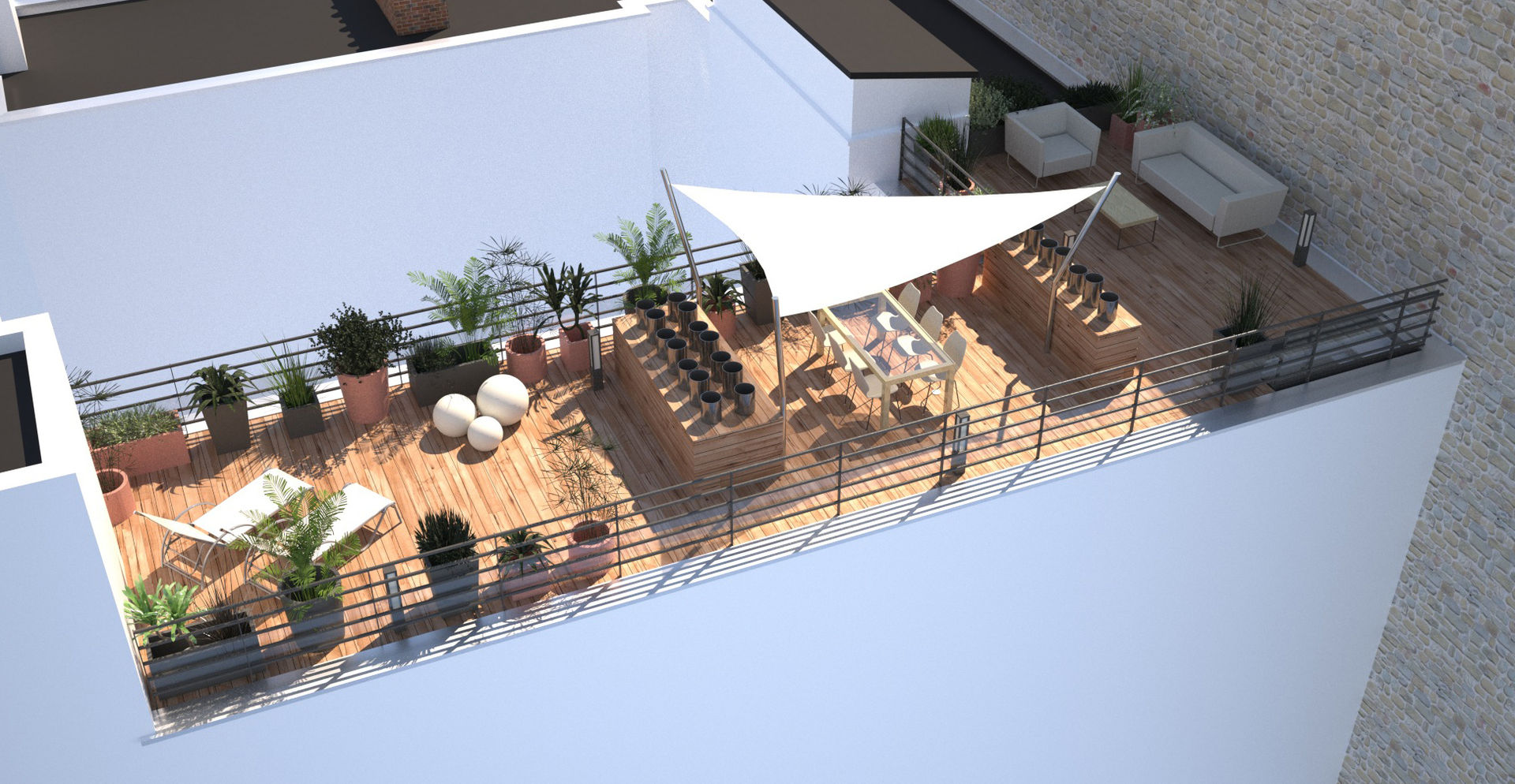 AMÉNAGEMENT D'UN TOIT-TERRASSE À PARIS, RM Architecte RM Architecte ระเบียง, นอกชาน