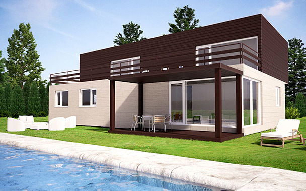Vista trasera de la Cube de 250 m2 + 50 m2 de terraza homify Casas modernas: Ideas, diseños y decoración