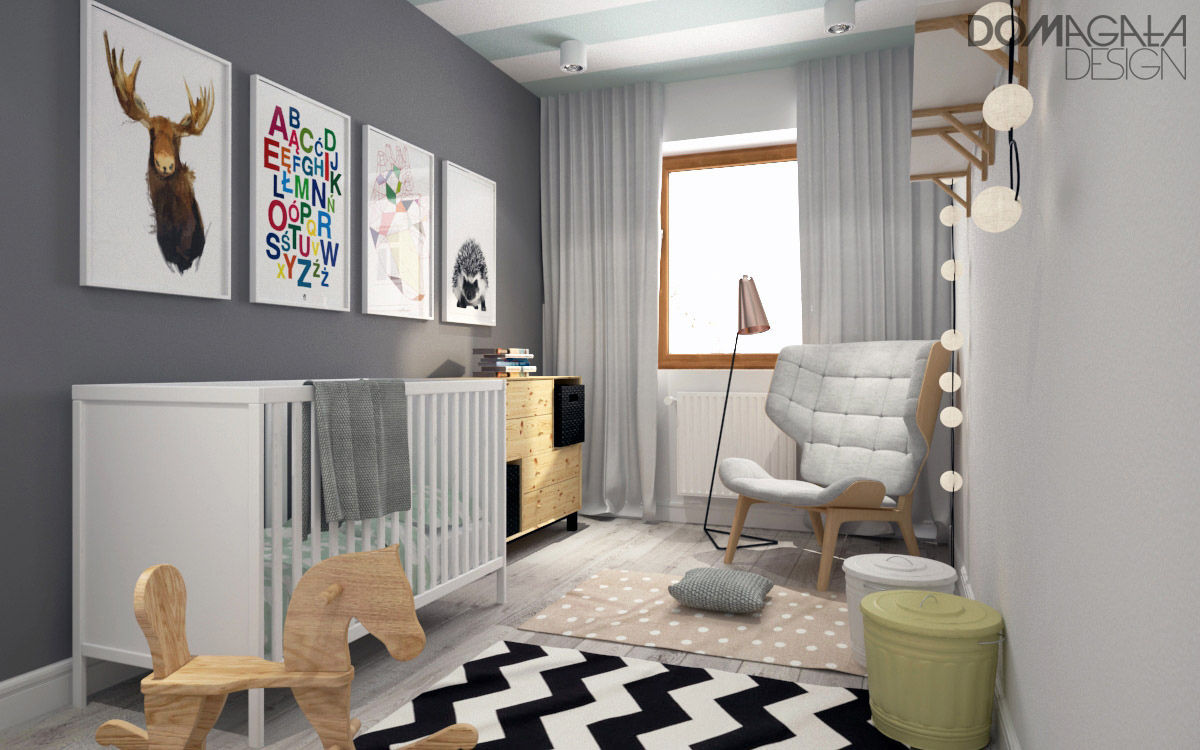 Biało Szary Czarny, DOMagała Design DOMagała Design Scandinavian style nursery/kids room