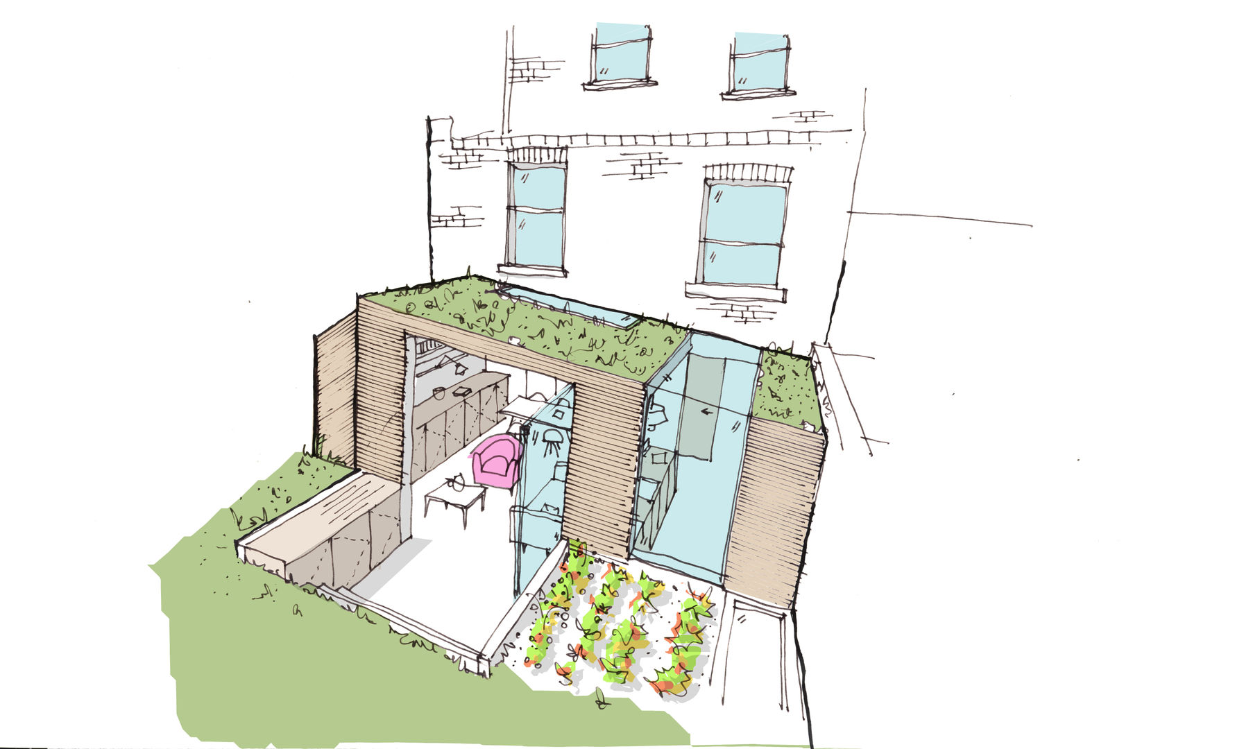 Axonmetric of the exterior view Fraher and Findlay