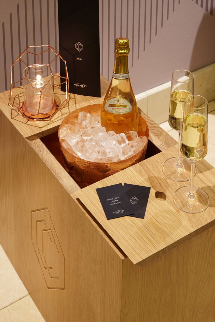 Champagne served in branded boxes Fraher and Findlay Commercial spaces Bars & clubs