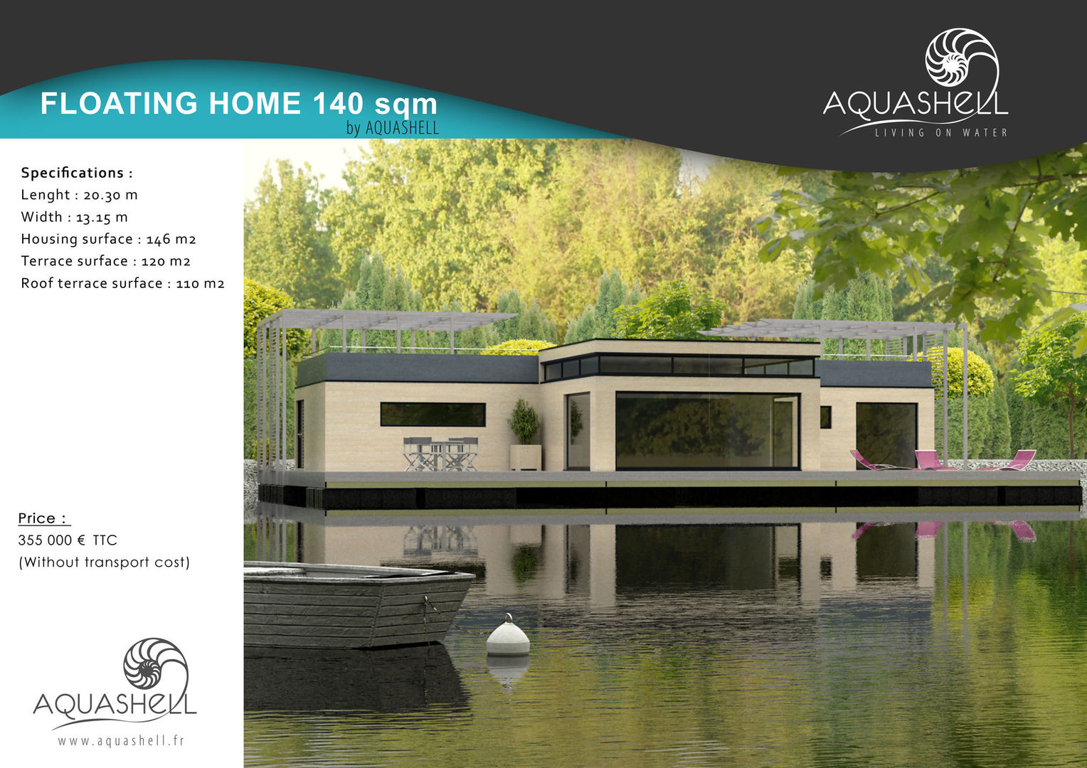Aquashell 140 sq mtr Home design Floating Habitats T/A AQUASHELL Modern houses