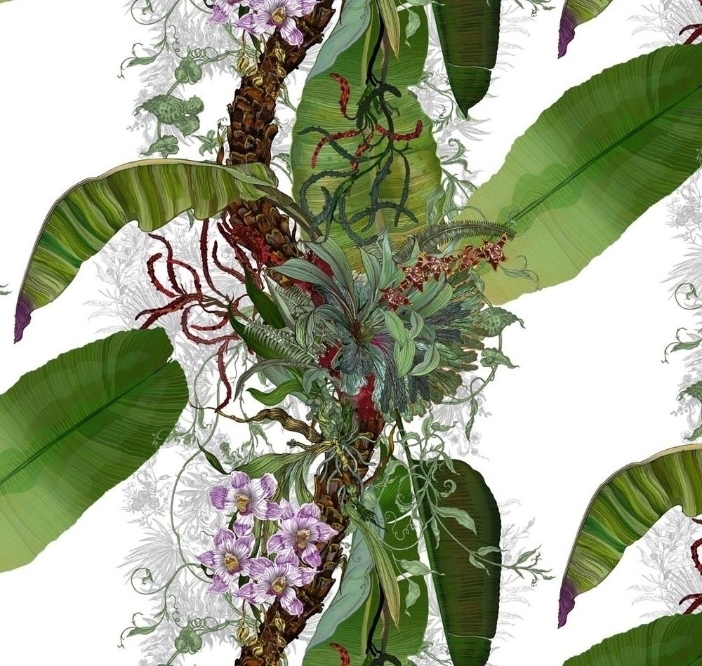 Timorous Beasties - Tropical Orchid Tektura Wallcoverings Paredes e pisos tropicais Papel de parede