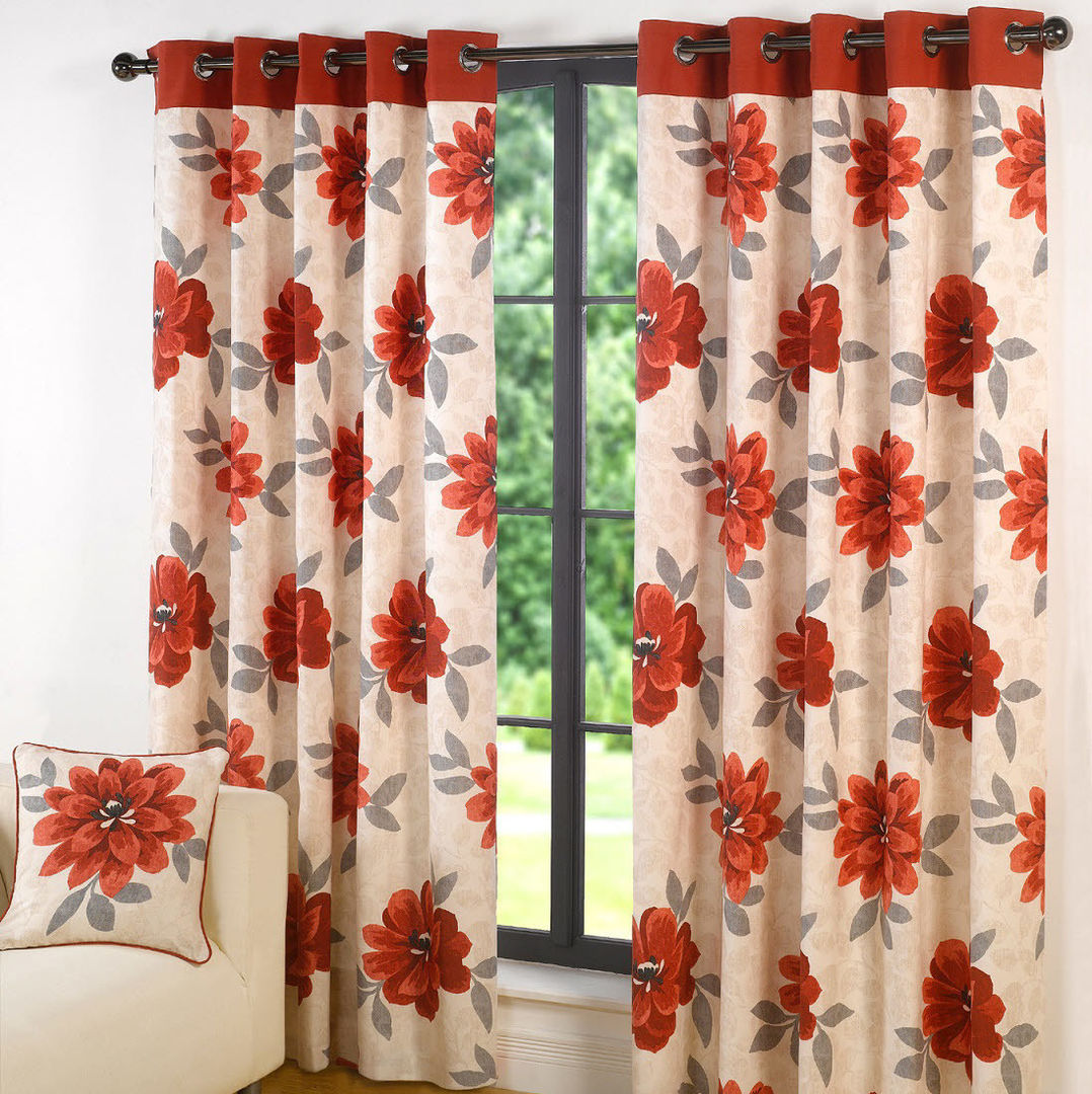 Design Annabella Red Ring Top Curtains Century Mills غرفة المعيشة ديكورات واكسسوارات