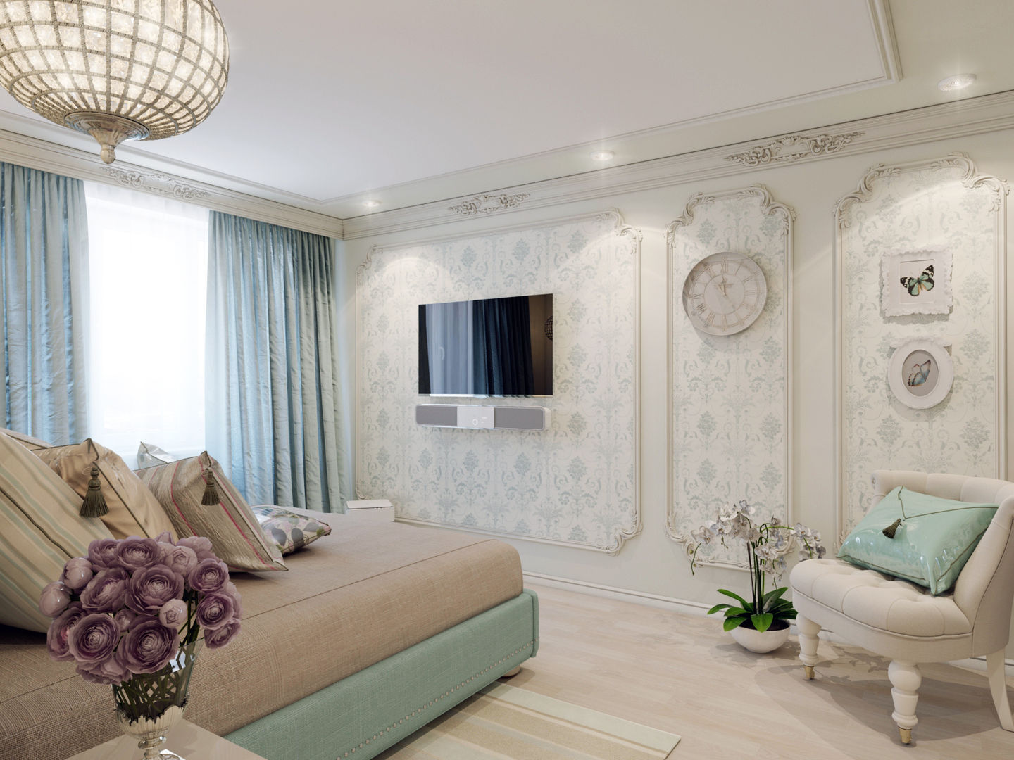 Атмосфера весны в однокомнатной квартире, Volkovs studio Volkovs studio Classic style bedroom