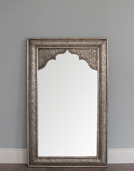 Moroccan Silver Mirror - Antique Finish Moroccan Bazaar Mediterrane Ankleidezimmer Spiegel