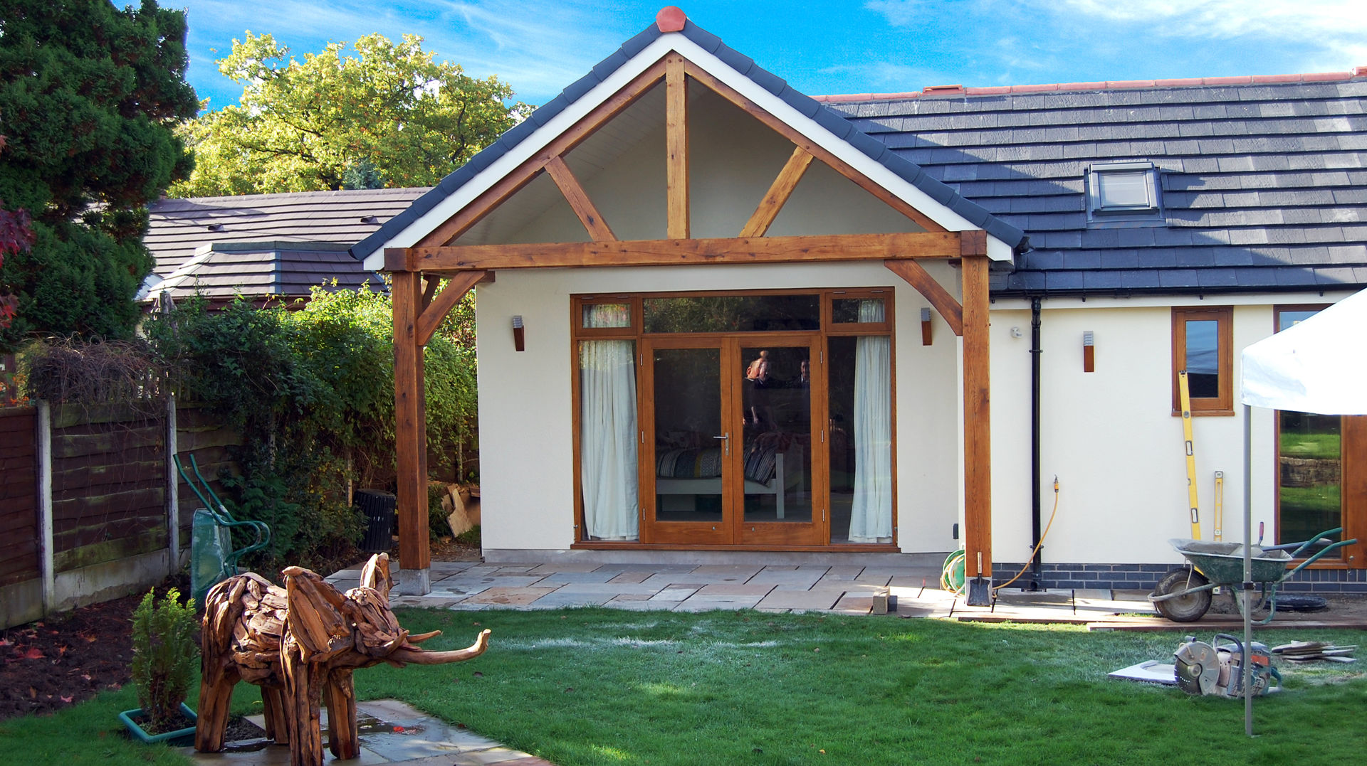 Oak Timber Frame House Extension, Gatley, Cheshire, Manchester, Grant Erskine Architects Grant Erskine Architects Classic style dining room