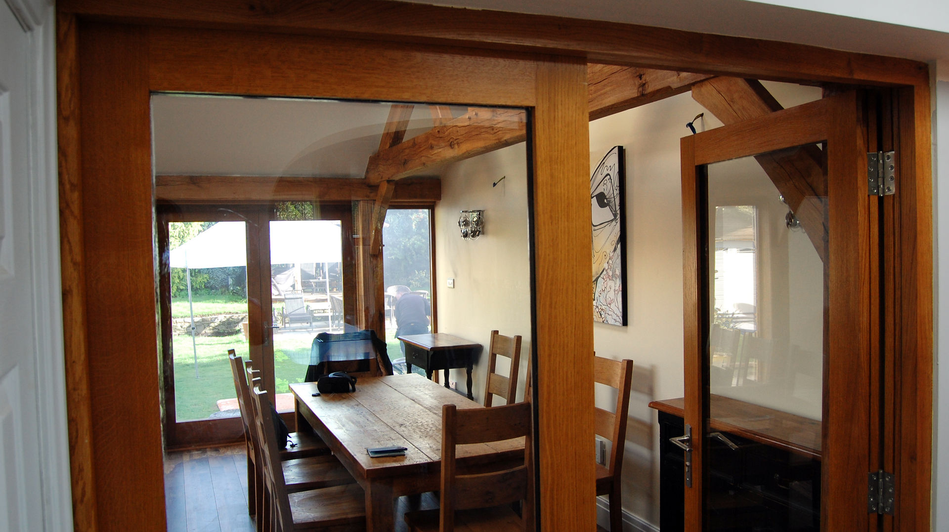 Oak Timber Frame House Extension, Gatley, Cheshire, Manchester, Grant Erskine Architects Grant Erskine Architects شبابيك