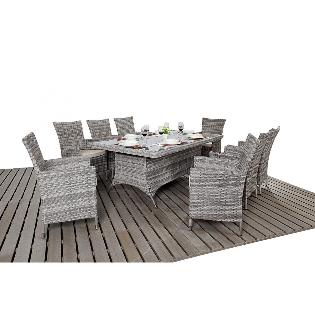 Bonsoni Rustic Rectangle 8 Piece Dining Set With a Rectangular Glasstop Table, Eight Chairs and a Parasol Rattan Garden Furniture homify Taman Gaya Country Furniture