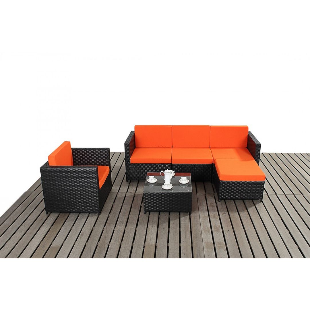Bonsoni Black & Orange Corner Sofa Set - Comes With a Modular Corner Sofa, an armchair and a Coffee Table Rattan Garden Furniture homify Kolonyal Bahçe Mobilyalar