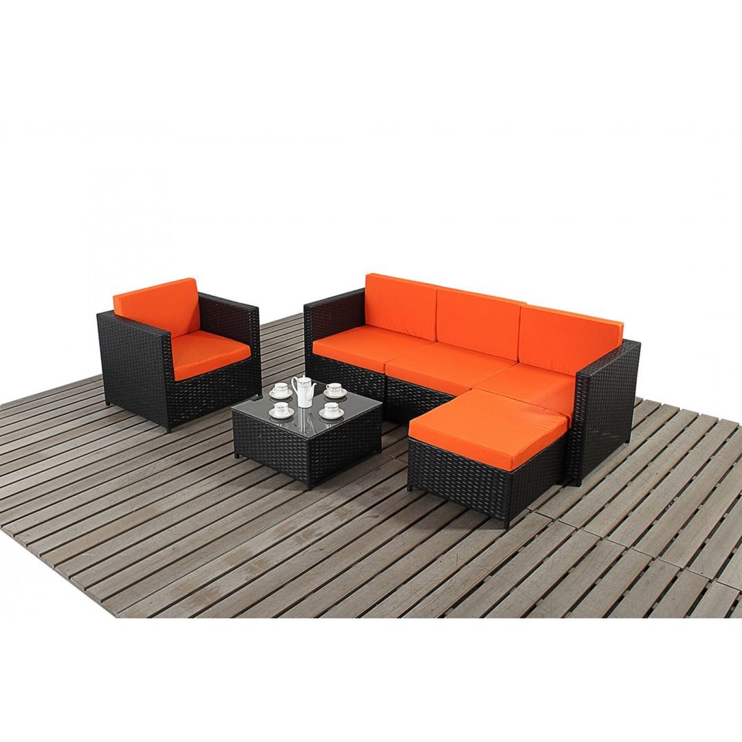 Bonsoni Black & Orange Corner Sofa Set - Comes With a Modular Corner Sofa, an armchair and a Coffee Table Rattan Garden Furniture homify Giardino in stile industriale Mobili