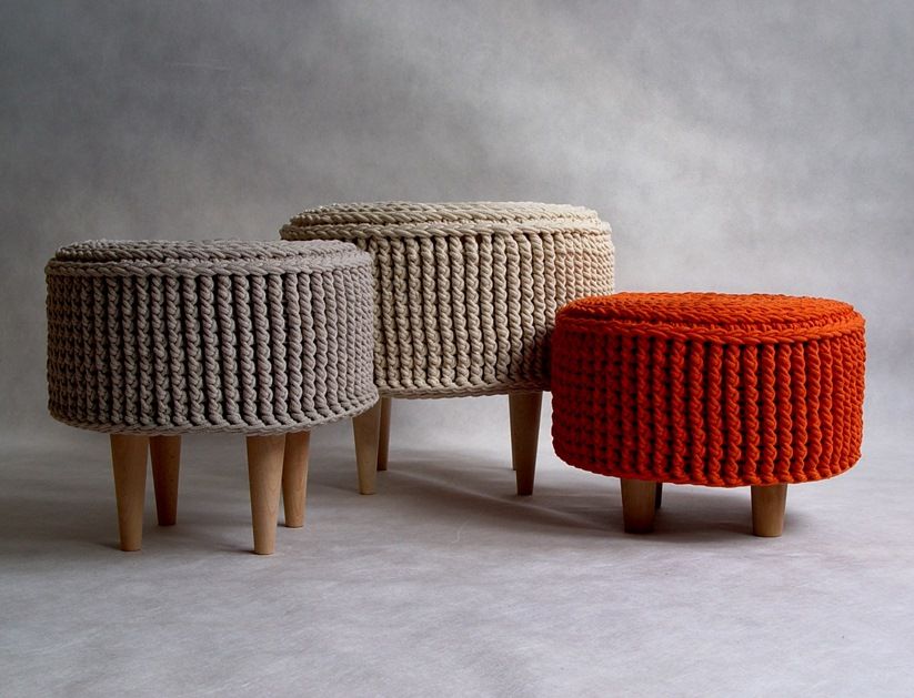 Crochet pouf, knitted ottoman, model PARIS RENATA NEKRASZ art & design Scandinavian style living room Sofas & armchairs