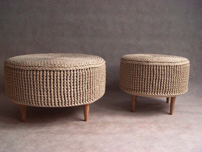 Crochet pouf, knitted ottoman, model PARIS 75cm and 55cm, material cotton, color 23 RENATA NEKRASZ art & design 北欧スタイルの 寝室 ソファー＆長椅子