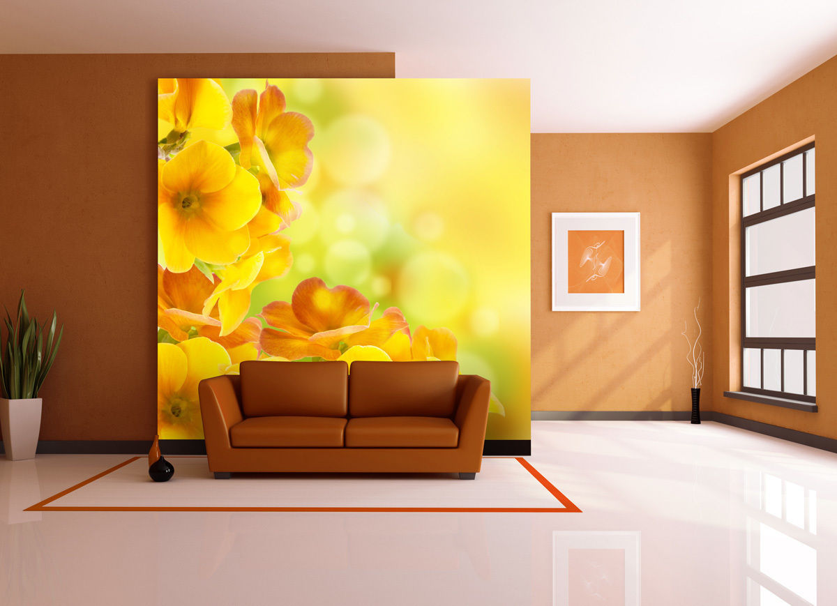 Wohnräume in gelb, orange, Trendwände Trendwände Livings de estilo moderno