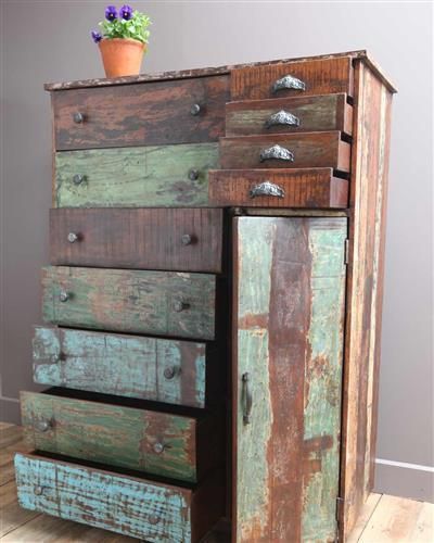 Large Recycled Wooden Chest of Drawers Vintage Archive غرف تخزين Storage