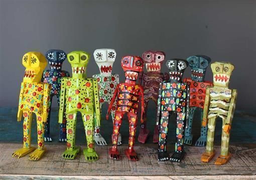 Hand Carved Mexican Wooden Skeletons Vintage Archive その他のスペース その他アート作品