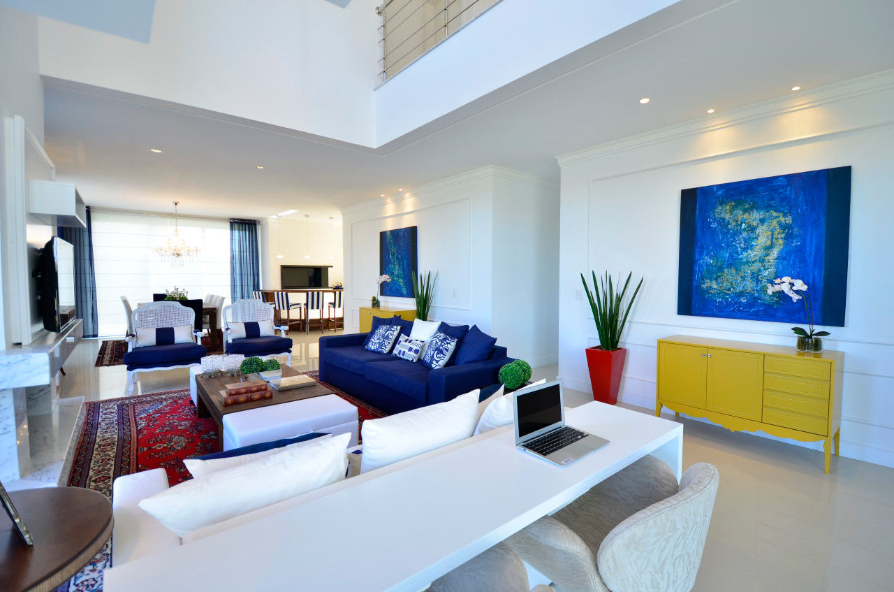 Casa de Praia Azul Marinho, marli lima designer de interiores marli lima designer de interiores Living room