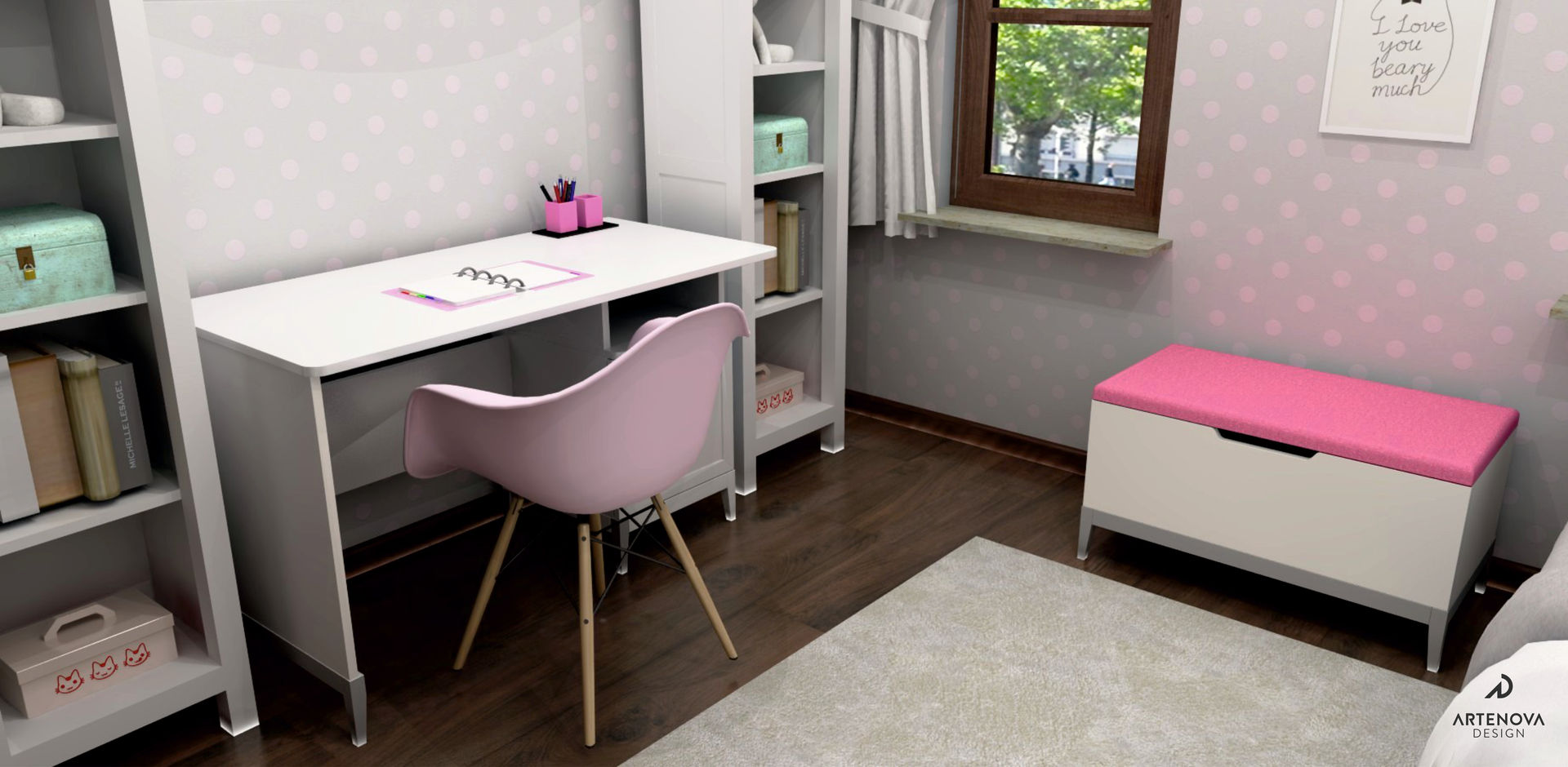 Pokój dziewczynki ( 3 wersje kolorystyczne), Artenova Design Artenova Design Nursery/kid’s room
