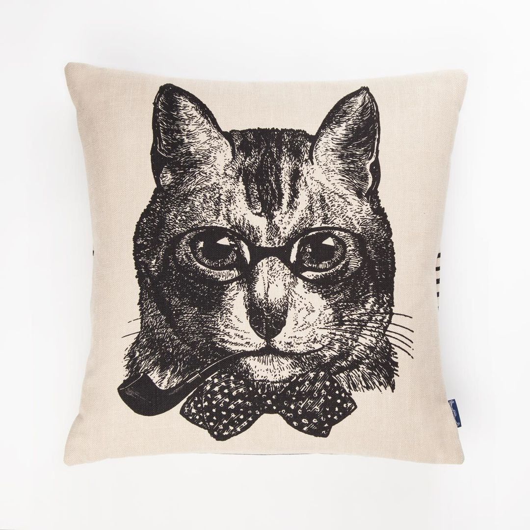Sophisticated Cat- 45cm hand screen printed cushion Chase and Wonder Colonial style house Homewares