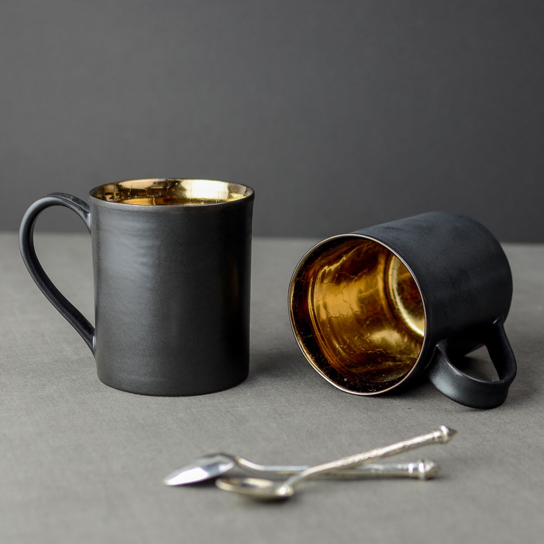 Metallic Bronze Ceramic Tea Mugs Nom Living ห้องครัว ช้อนส้อม จานชามและเครื่องแก้ว