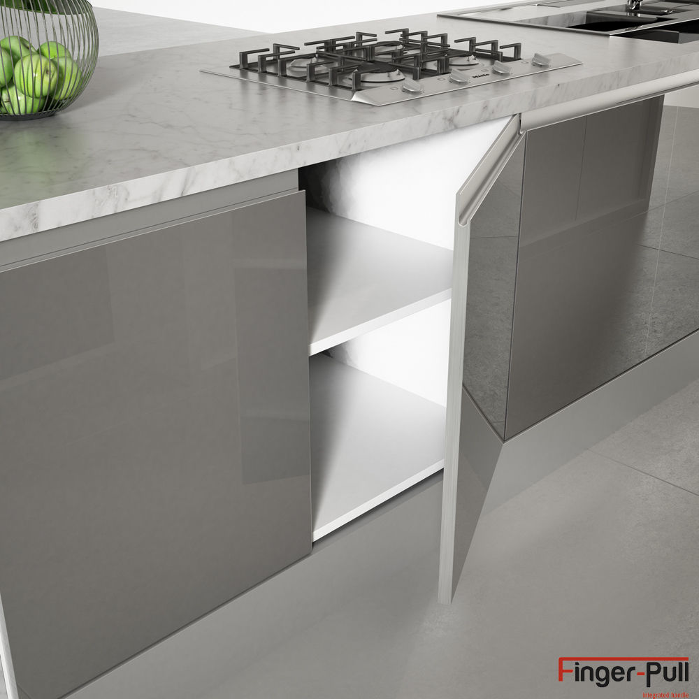 Detalle puerta de cocina alto brillo de la gama Luxe by Alvic con puertas Finger-Pull en "perfil J" ALVIC Cocinas de estilo minimalista Almacenamiento