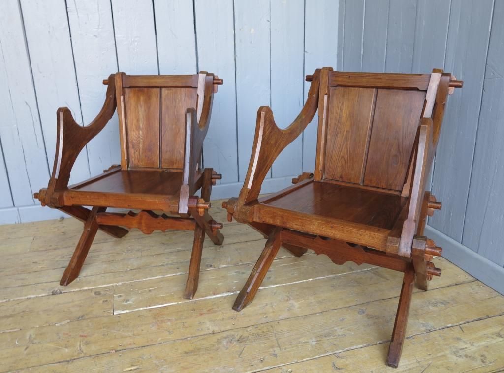 Pair of Antique Gothic Glastonbury Chairs UKAA | UK Architectural Antiques Classic style living room Stools & chairs