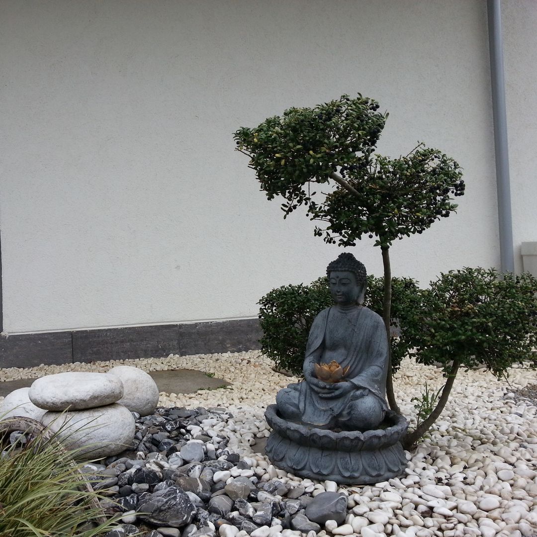 Bonsai tree at shrine in Japan. Beautiful zen garden with gravel