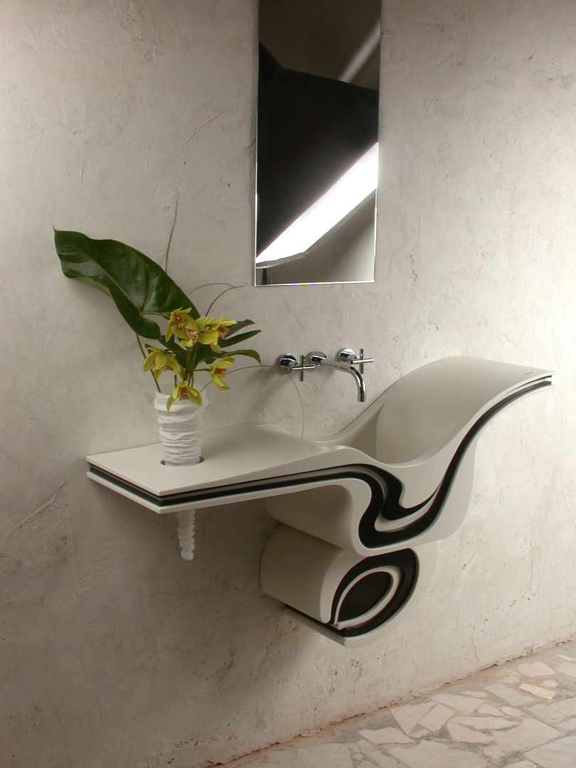 Projekt umywalki z Corianu, Anna Buczny PROJEKTOWANIE WNĘTRZ Anna Buczny PROJEKTOWANIE WNĘTRZ Ванная комната в стиле минимализм Раковины