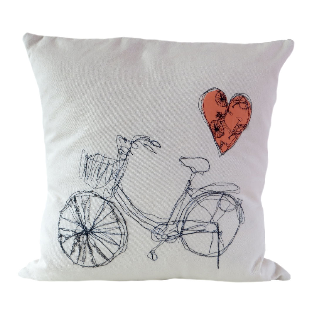 Bike freehand stitch cushion bymarie Modern Yatak Odası Tekstil Ürünleri