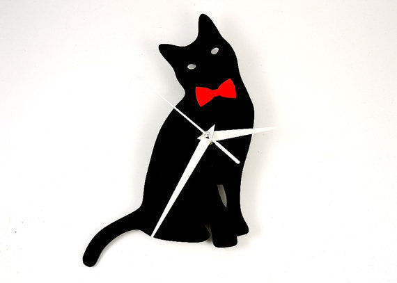 Cat with Bow Tie Clock BooBoo and Ted Nowoczesne domy Akcesoria i dekoracje