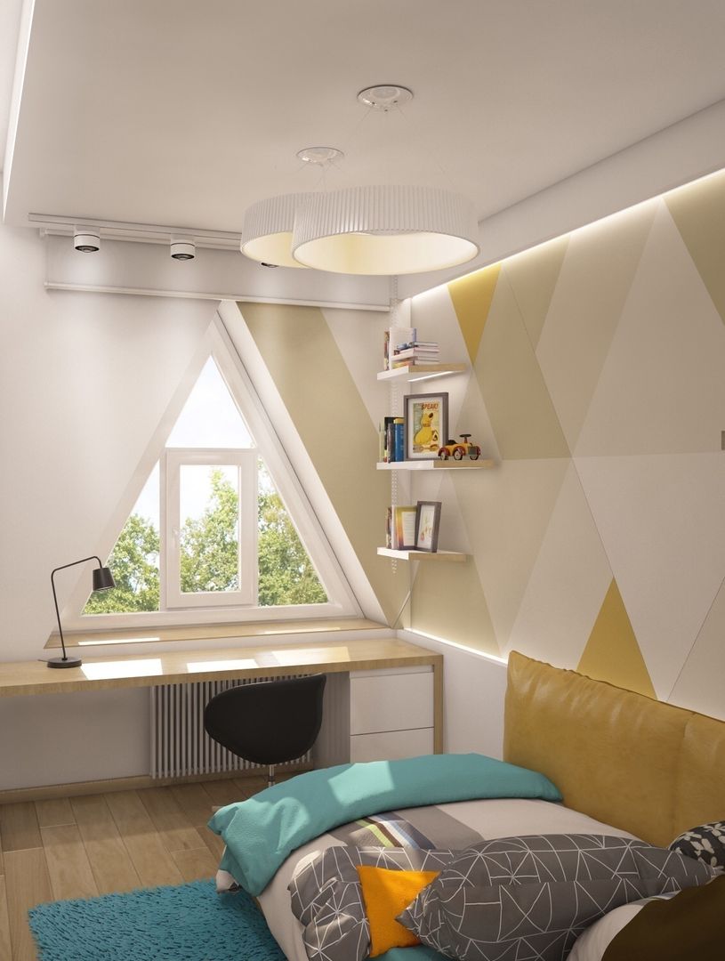 Triangle window, E_interior E_interior Minimalistyczny pokój dziecięcy