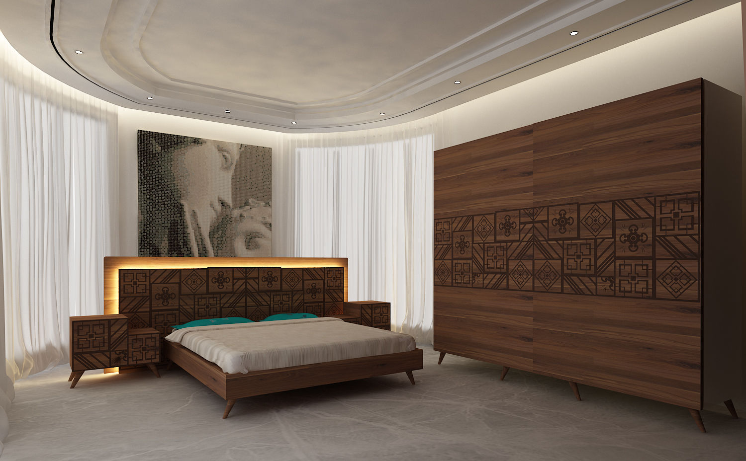 Moroccan Inspired Bedroom, Inan AYDOGAN /IA Interior Design Office Inan AYDOGAN /IA Interior Design Office Chambre moderne Penderies et commodes