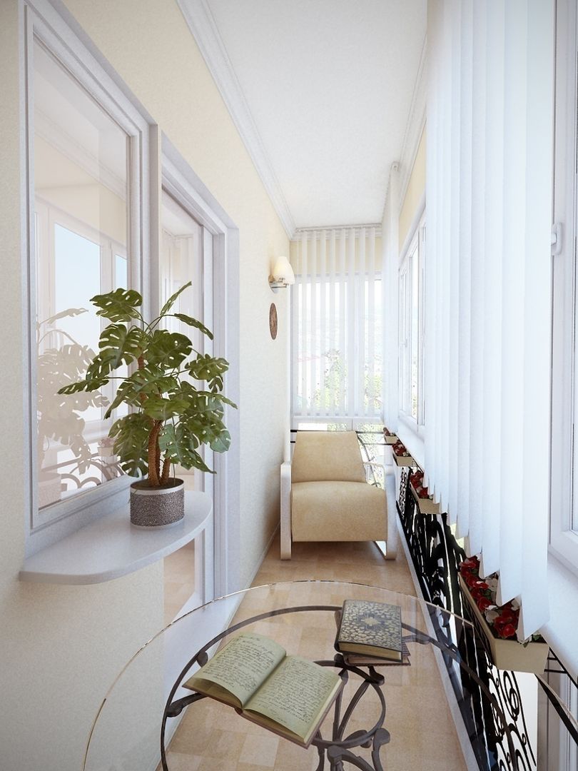 Квартира для молодой пары., Студия дизайна Elena-art Студия дизайна Elena-art Modern style balcony, porch & terrace