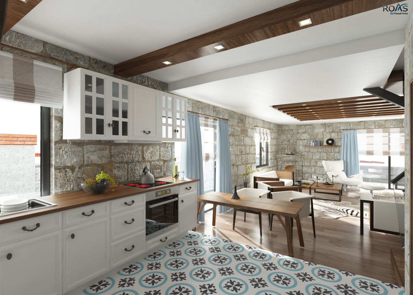 INTERIOR DESIGN FOR IMAR INSAAT, ROAS ARCHITECTURE 3D DESIGN AGENCY ROAS ARCHITECTURE 3D DESIGN AGENCY Mediterranean style kitchen
