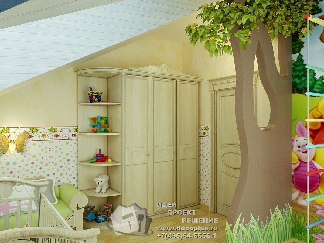 Веселая детская с мультипликационными героями Бюро домашних интерьеров Детская комнатa в стиле кантри