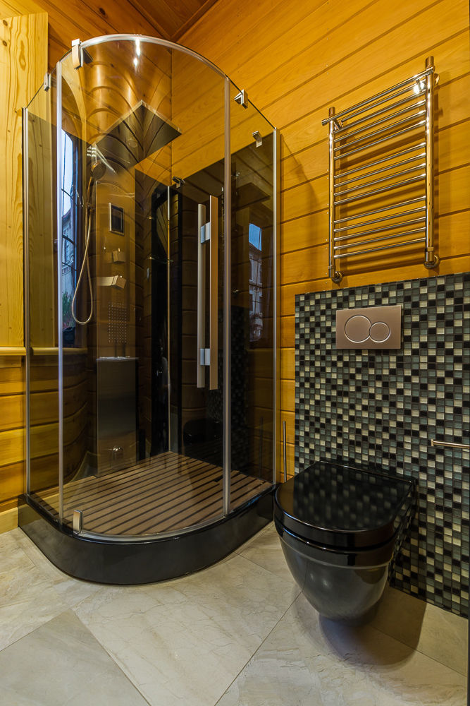 Минимализм в деревянном доме (архитектор Анжелика Марзоева) Галерея интерьеров 'Angelica Marzoeva' Ванная комната в стиле минимализм