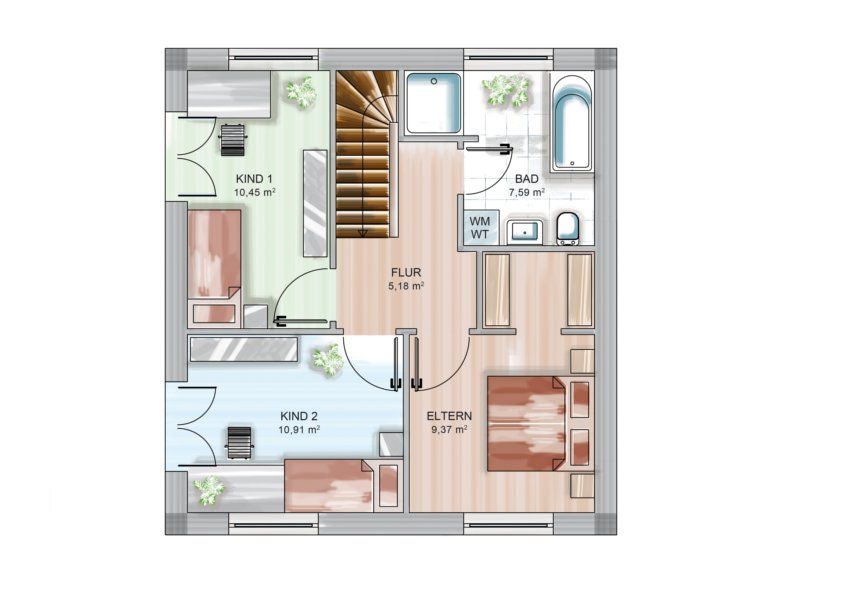 ICON CUBE Grundriss1 Dennert Massivhaus GmbH Moderne Schlafzimmer