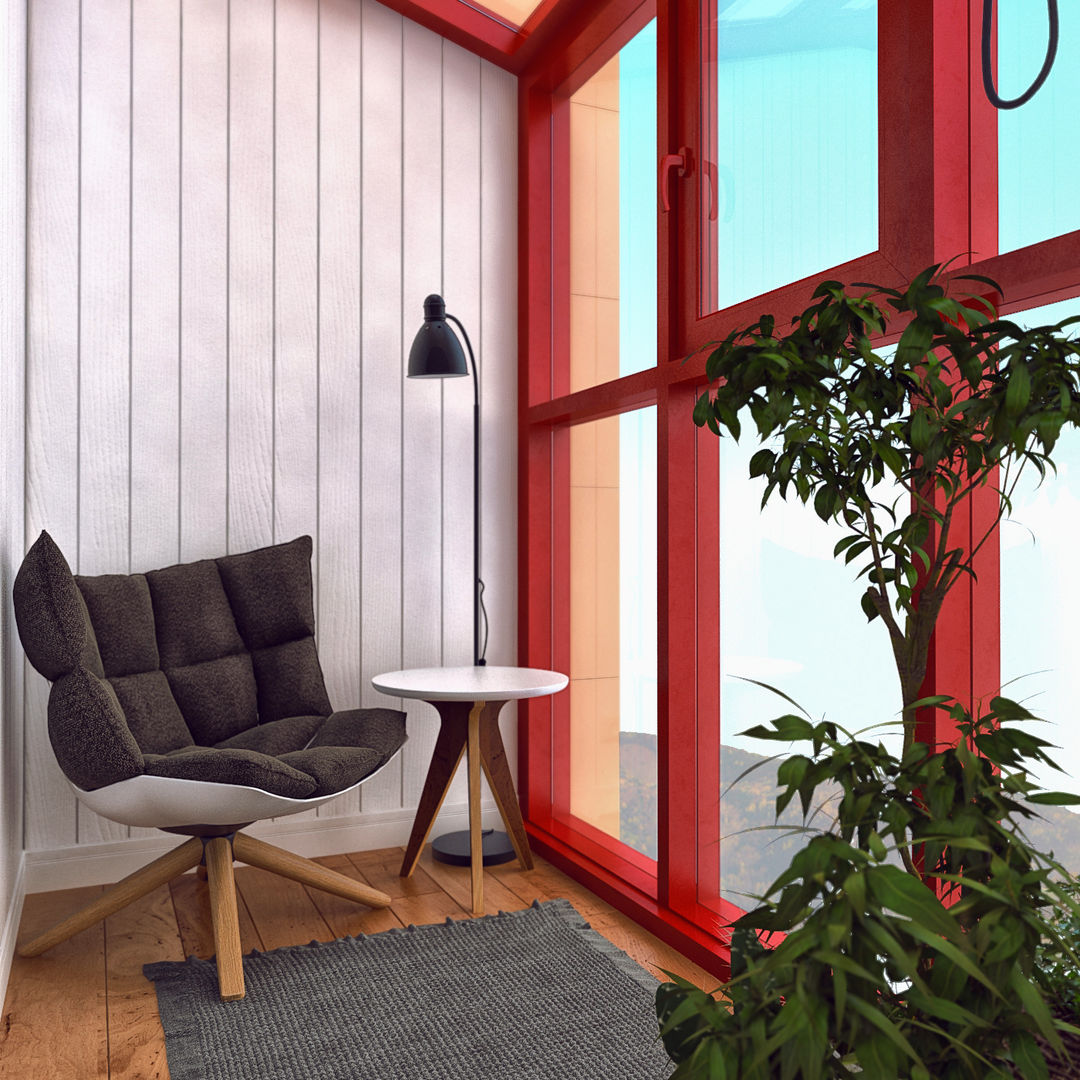 дизайн квартиры 42м2, sreda sreda Scandinavian style balcony, veranda & terrace