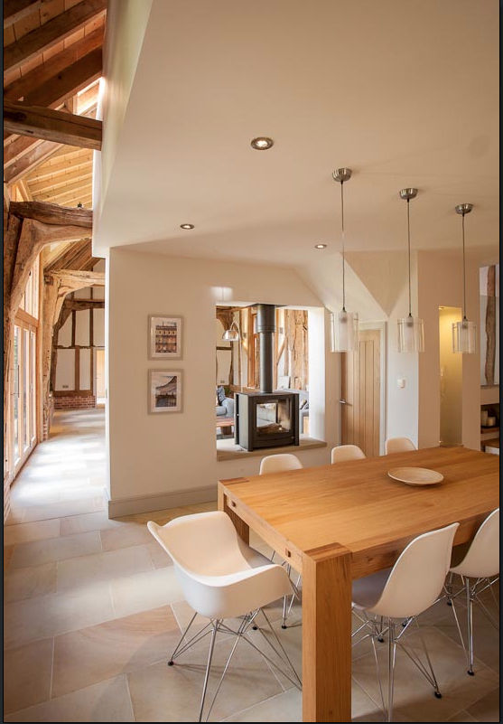 Fireplace Beech Architects Country style dining room