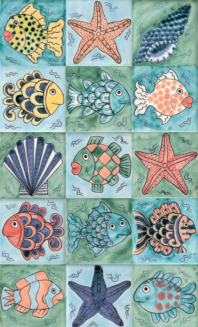 Fish and starfish tiles homify Paredes e pisos tropicais Ladrilho