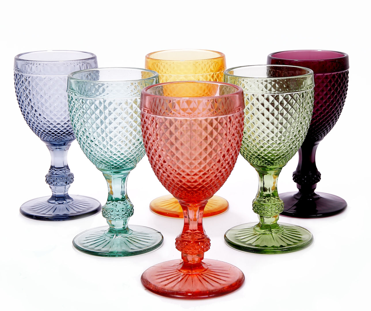 http://www.jasmineway.co.uk/6-handmade-portuguese-diamond-pattern-wine-glasses J & M Collections Ltd Mediterranean style dining room Crockery & glassware