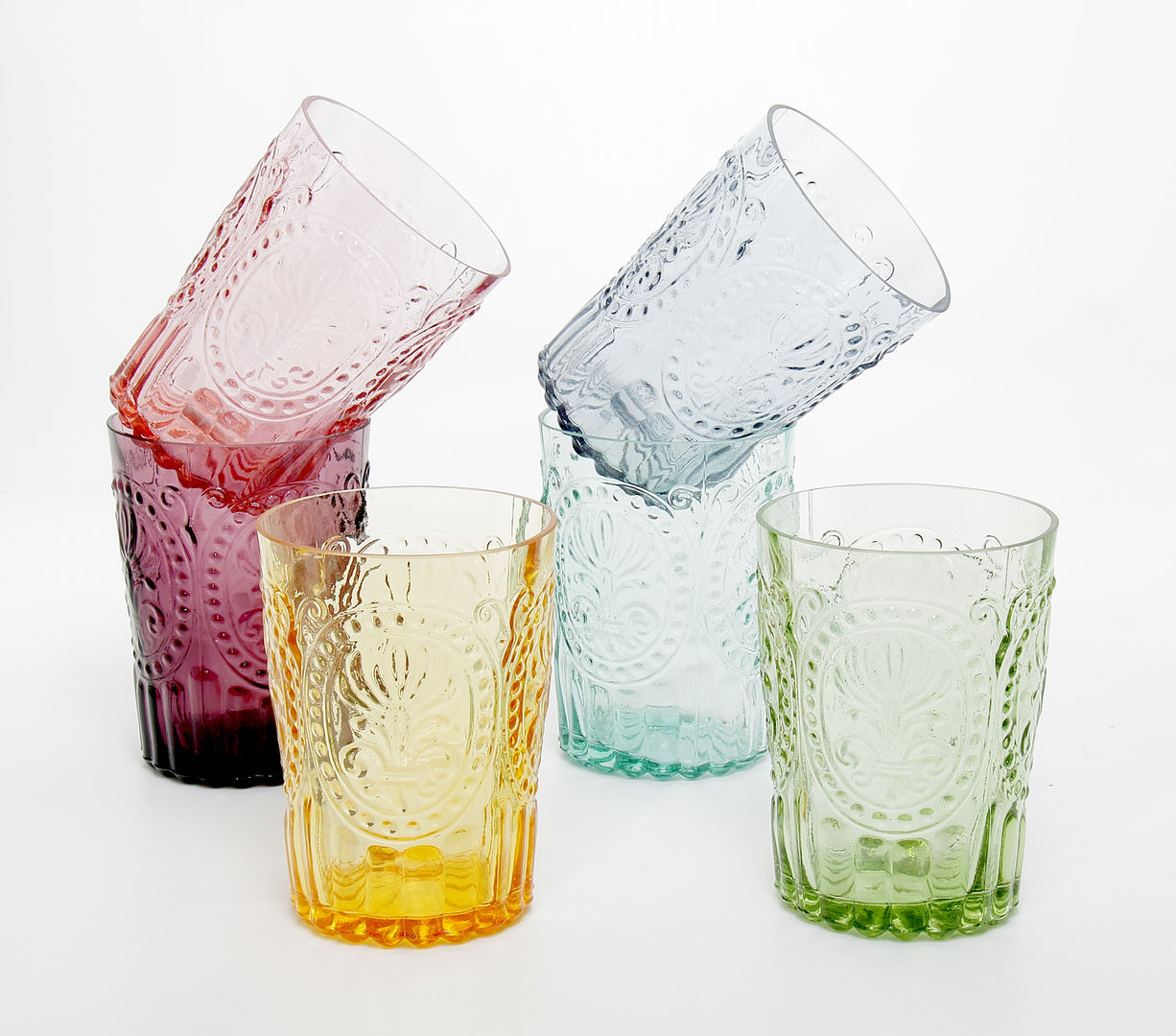 Portuguese Handmade Pastel Water Glasses J & M Collections Ltd Столовая комната в средиземноморском стиле Посуда и стекло