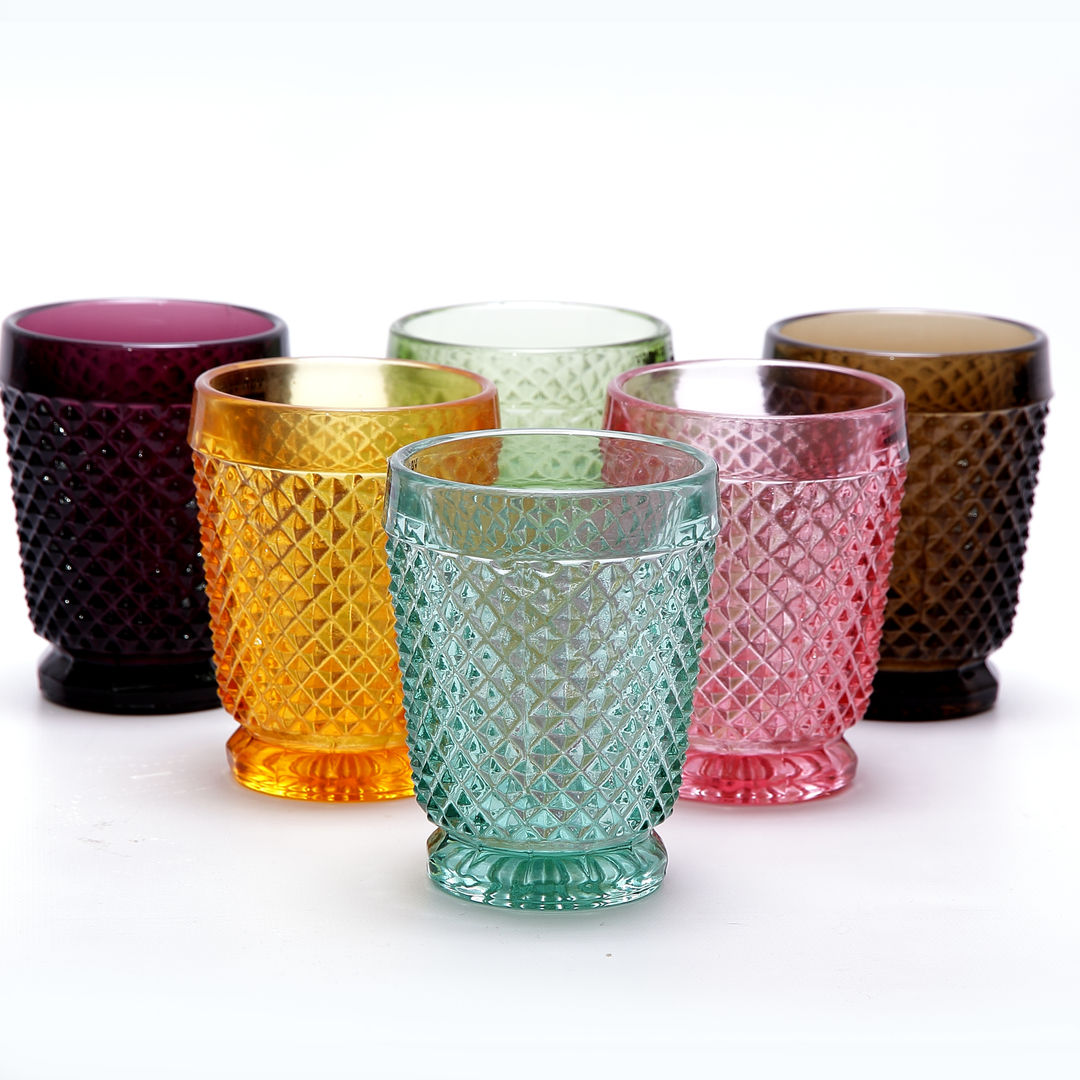 Handmade Portuguese Diamond Pattern Water Glasses J & M Collections Ltd Salas de jantar mediterrânicas Louça e copos