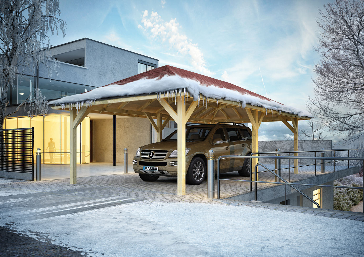 Carport "Kirn", Karibu Holztechnik GmbH Karibu Holztechnik GmbH Garasi Gaya Industrial