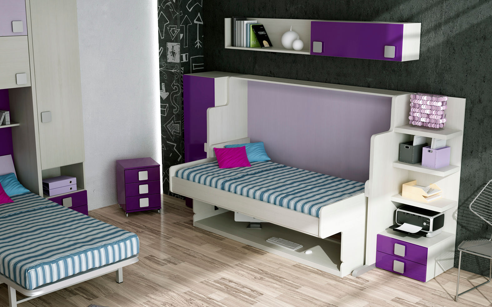 Mesa, Cama y Escritorio Plegables: Muebles para espacios juveniles reducidos, Muebles Parchis. Dormitorios Juveniles. Muebles Parchis. Dormitorios Juveniles. Camera da letto moderna Letti e testate