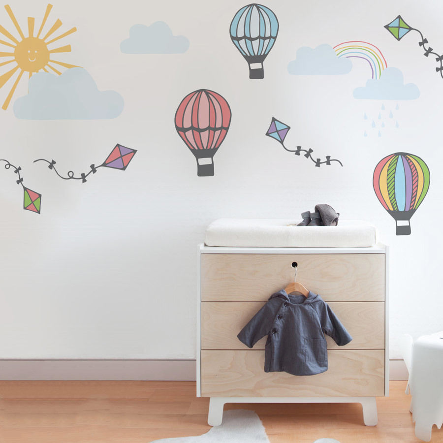 Hot hair balloon wall sticker pack Vinyl Impression Dormitorios infantiles modernos: Decoración y accesorios