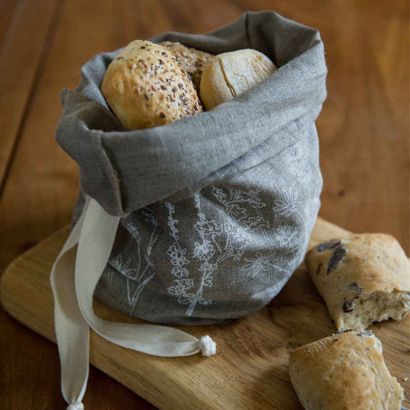 Garden Collection - Hand Printed Linen Bread Bag Helen Round カントリーデザインの キッチン アクセサリー＆テキスタイル