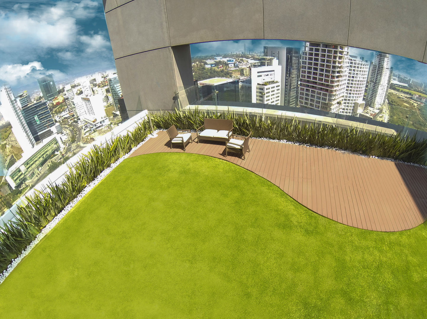 Edificio residencial con Azotea Verde en el piso 28. Azoteas Verdes Balcones y terrazas minimalistas