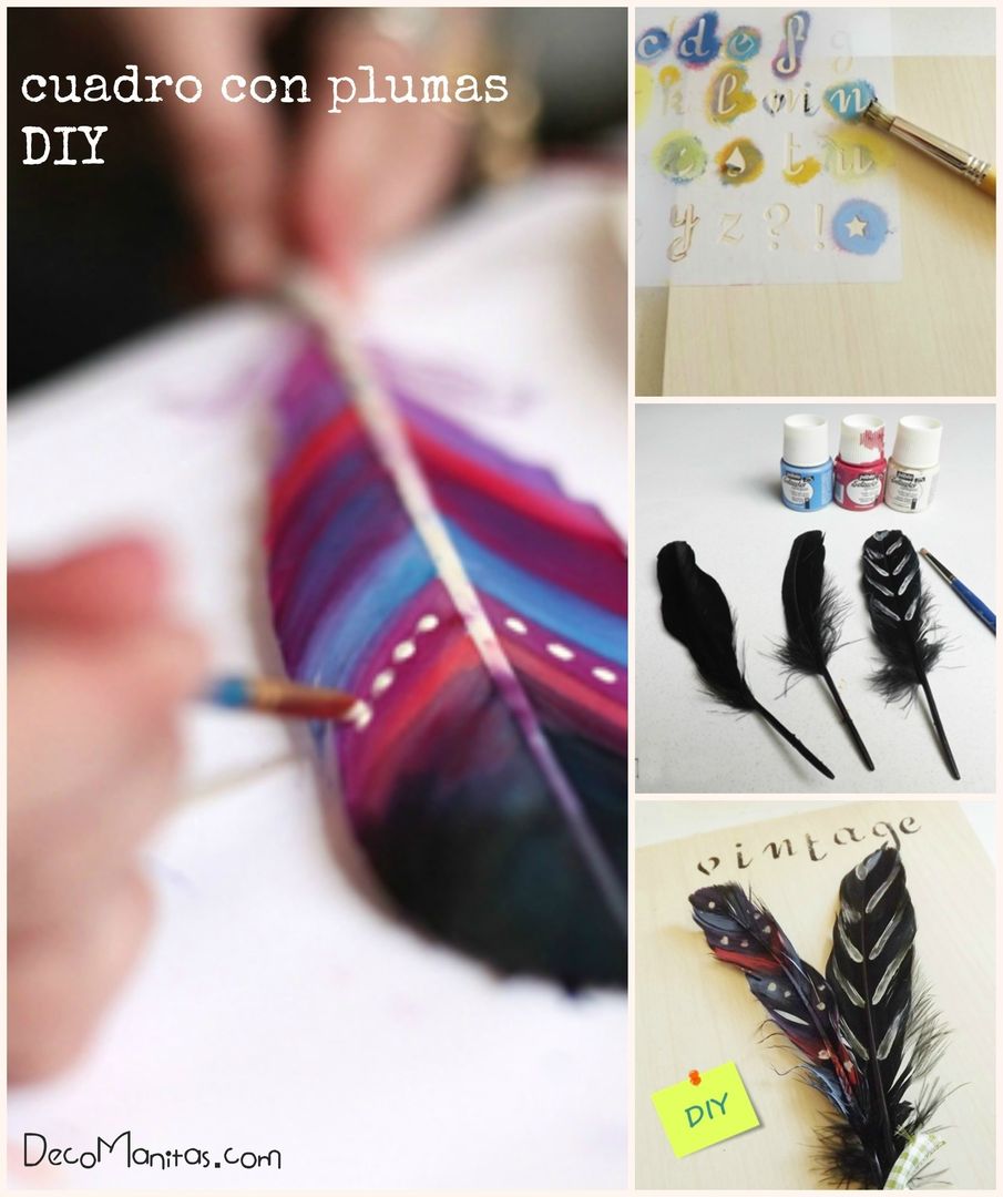 Cuadro con plumas DIY DecoManitas Paredes y pisos de estilo ecléctico Decoración de paredes